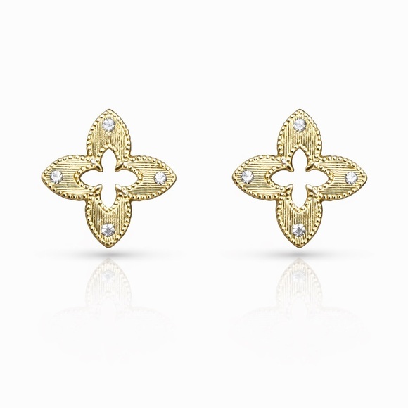 Anthropologie Jewelry - Luxury Gold Floral Stud Earrings With Zirconia 18K Gold Plated